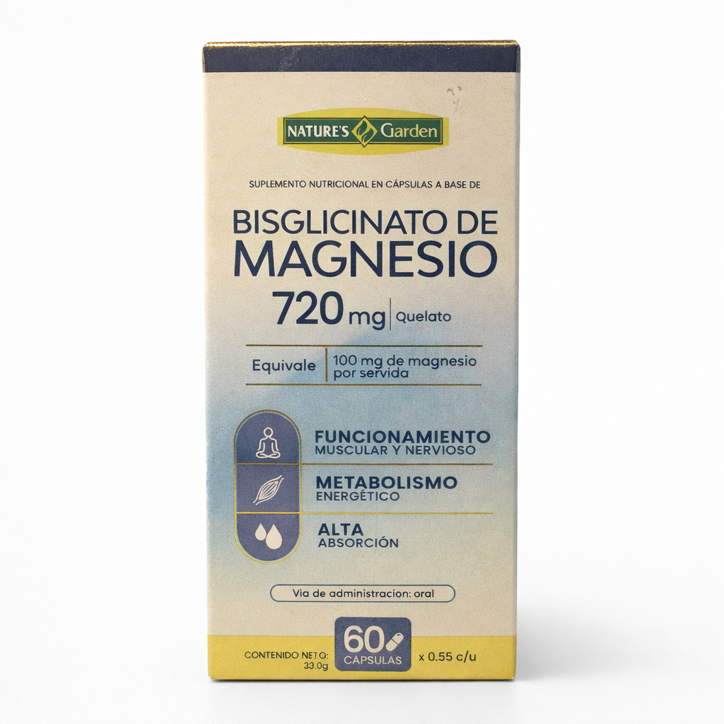 Bisglicinato de Magnesio Quelato 720 mg (60 Cápsulas) - Nature's Garden
