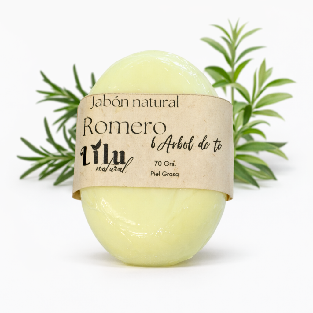 Jabón Natural Romero y Árbol de Té para Piel Grasa (70g) - Lilu Natural