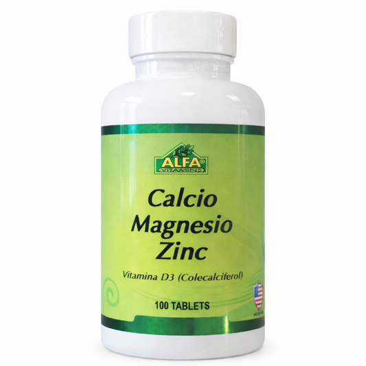 Calcio Magnesio Zinc con Vitamina D3 100 Tabletas – Alfa Vitamins