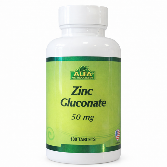 Suplemento de Zinc Gluconate 50 mg (100 Tabletas) - ALFA Vitamins