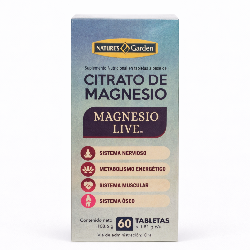 Citrato de Magnesio "Magnesio Live" (60 Tabletas) - Nature's Garden