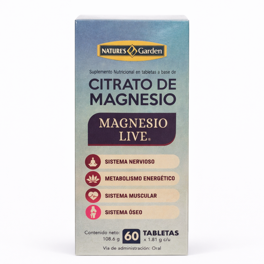 Citrato de Magnesio "Magnesio Live" (60 Tabletas) - Nature's Garden