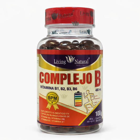 Complejo B (Vitamina B1, B2, B3, B6) 400 mg (100 Cápsulas Blandas) - Living Natural